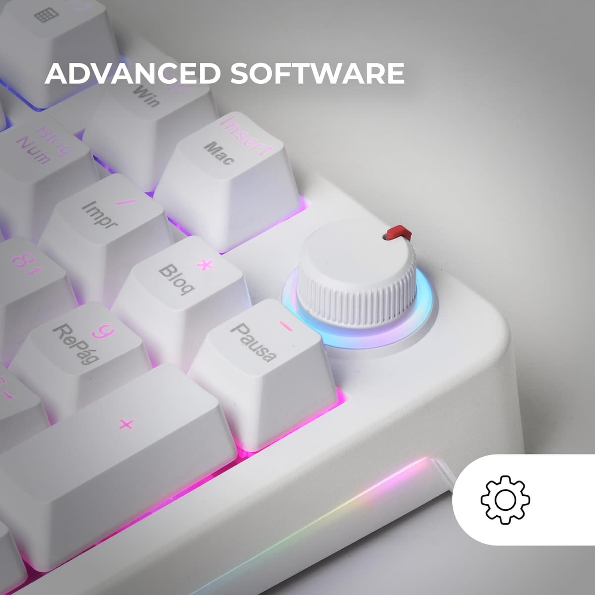 Mars Gaming MKPRO, US, Teclado Mecánico Gaming Completo, RGB Chroma, Switches Hot-Swap Mecánicos, Antighosting, Rueda de Control, Software, Multiplataforma, Switch Silent, Blanco — view 5