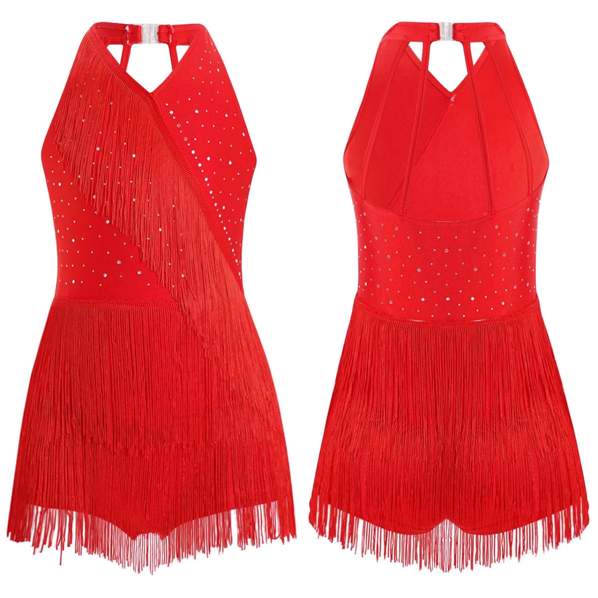 Jydiazi Vestido de baile latino para niña, con flecos, con brillantes, vestido de tango latinoamericano, Cha Cha, ropa de baile — view 6