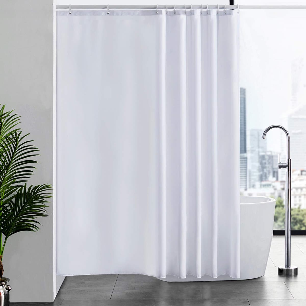 Furlinic Cortina Ducha 200x200cm Antimoho Impermeable Lavable Blanco Tela Poliéster Grandes Cortinas de Baño con 12 Aros de Cortina Ducha.
