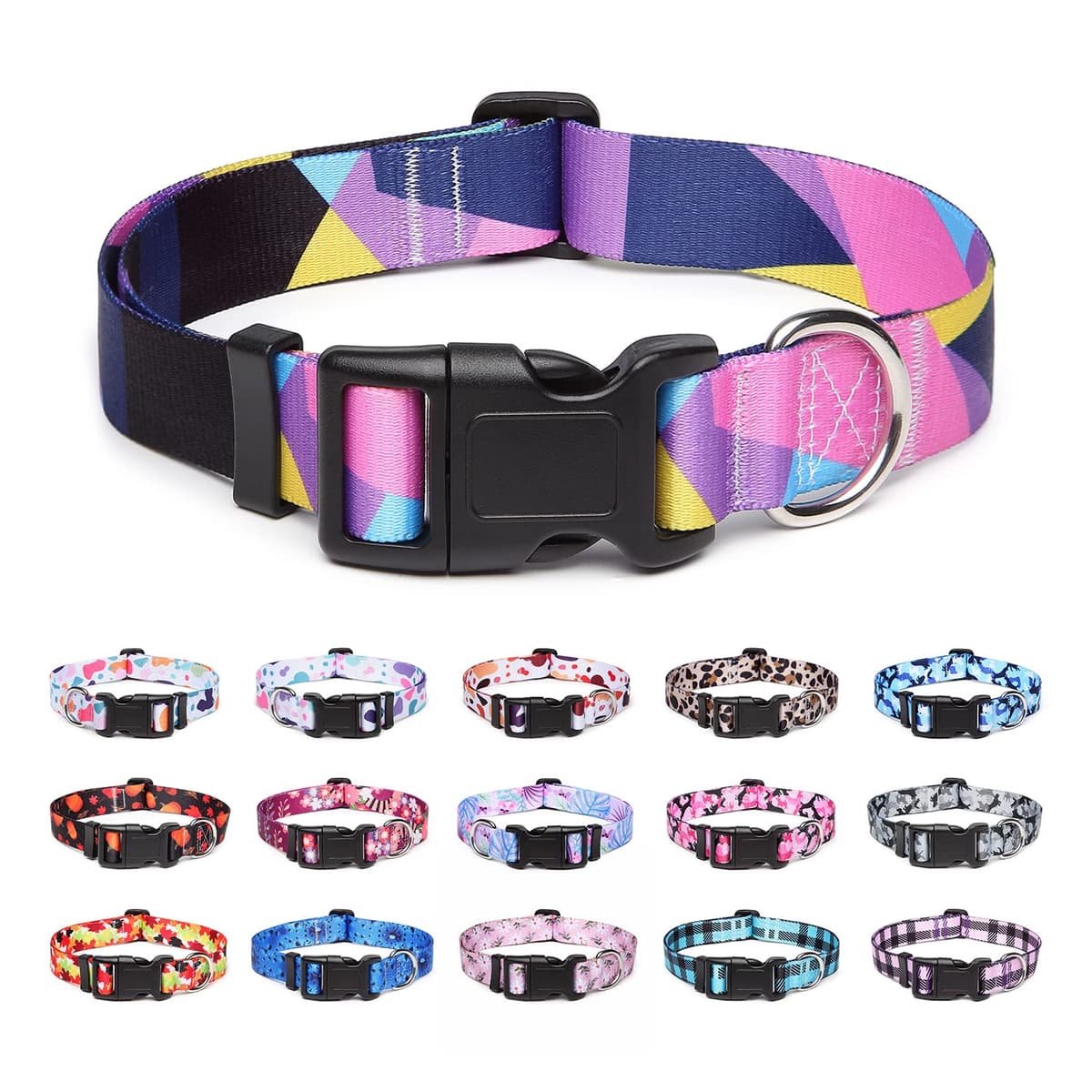 Adjustable Nylon Dog Collar with Patterns, Soft Comfy Pet Collar for Small Medium Large Dogs (S, Purple Plaid) — view 25