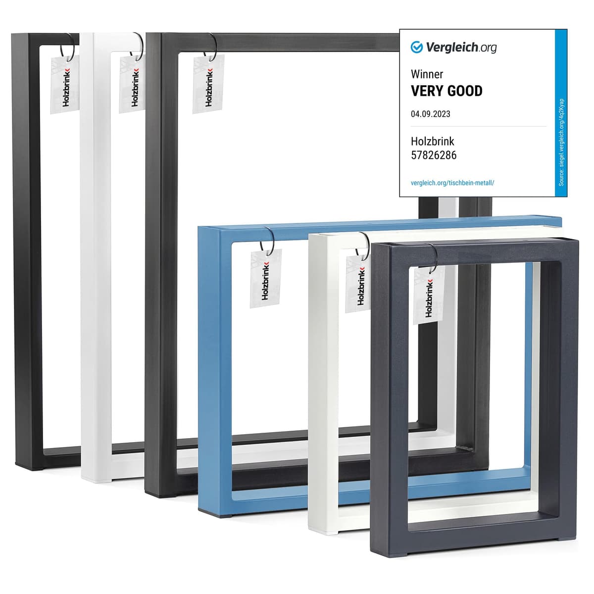 HOLZBRINK Pata para Escritorio, Patas rectangulares de Metal, 80x20 mm, Perfil 80x72 cm, Blanco, 1 Unidad, HLT-01-C-FF-9016