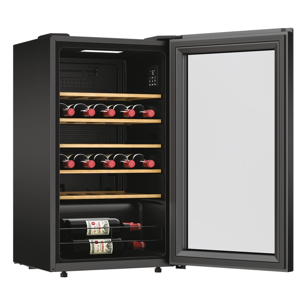 Hoover H-WINE 500 Freestanding Wine Cooler, 34 Bottles, Single Zone Temperature, Anti-UV Glass Door, Low Vibration Design, LED Light, hOn App, G Class, Black, 47.5x45.6x85 cm - HOWC034K — view 4