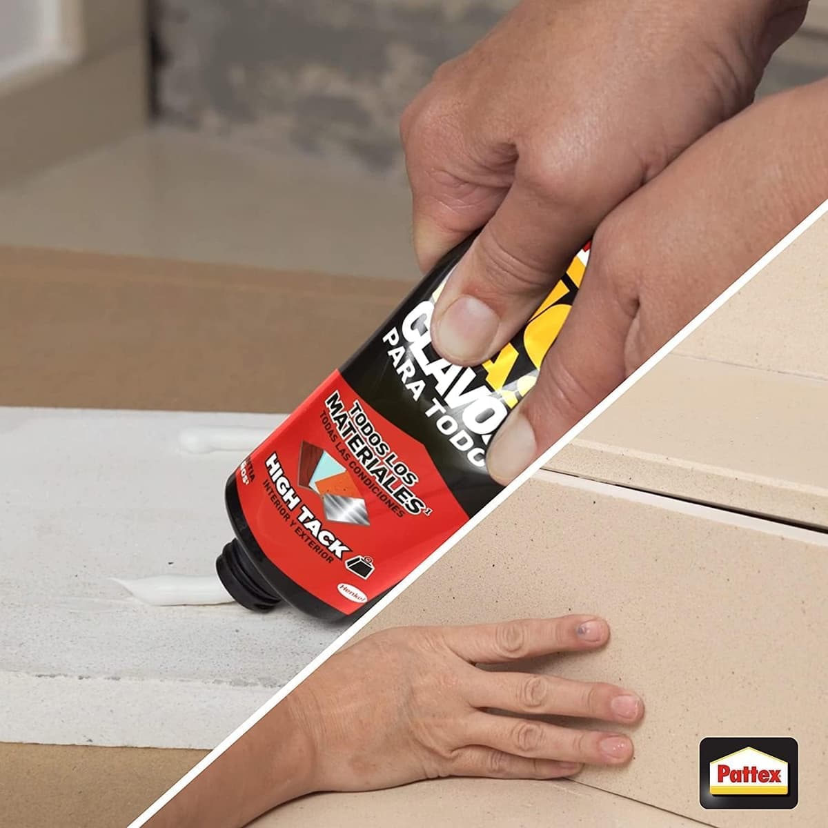 Pattex No Más Clavos Para Todo HighTack, adhesivo de montaje resistente a temperaturas extremas, pegamento fuerte en superficies húmedas, adhesivo blanco, 1 tubo x 142 g — view 7