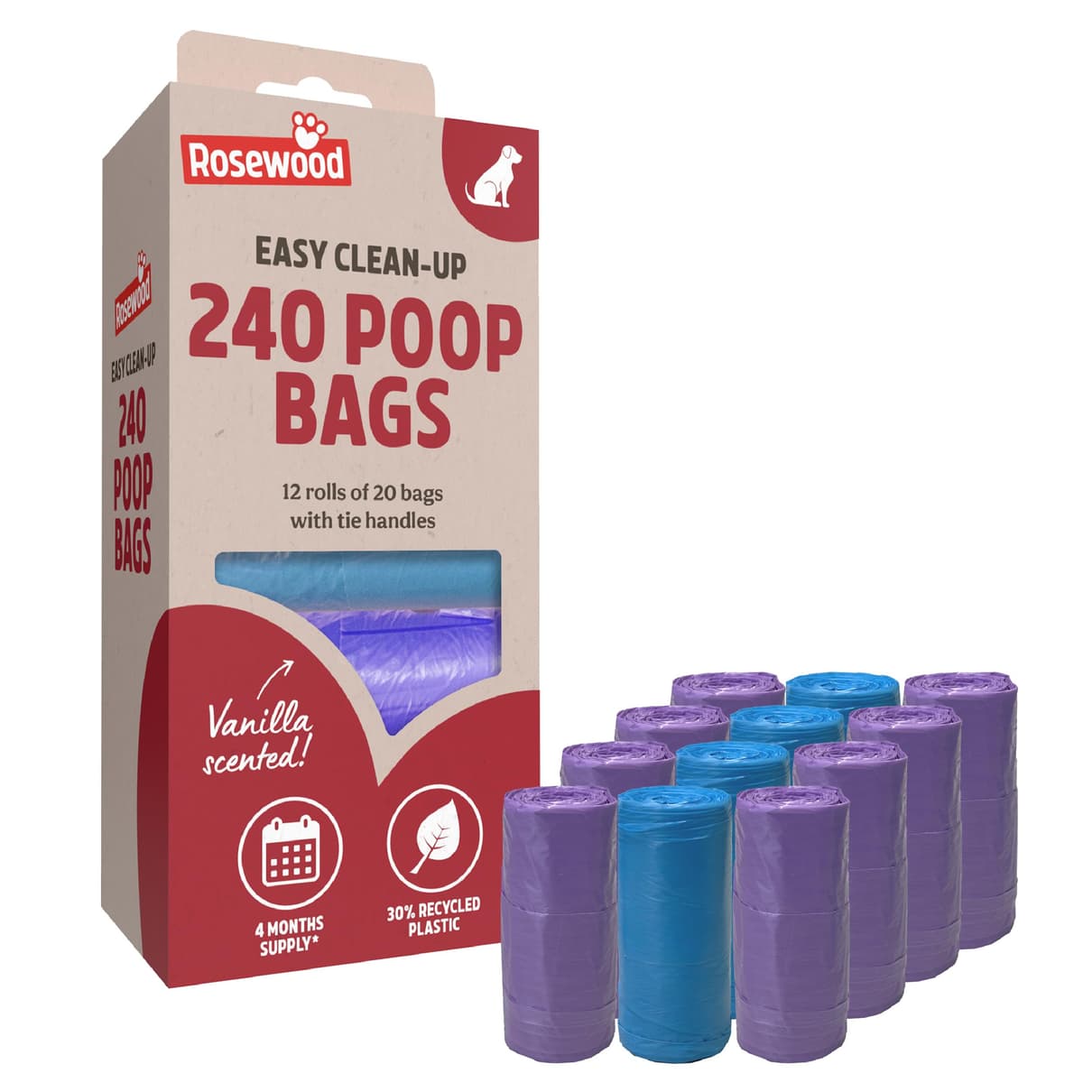 Rosewood Dog Poo Bags with Handles - 100 Easy Clean-Up Poop Bags, Loose Packed Dog Waste Bags with Tie Handles, Lightly Scented, Black — view 8