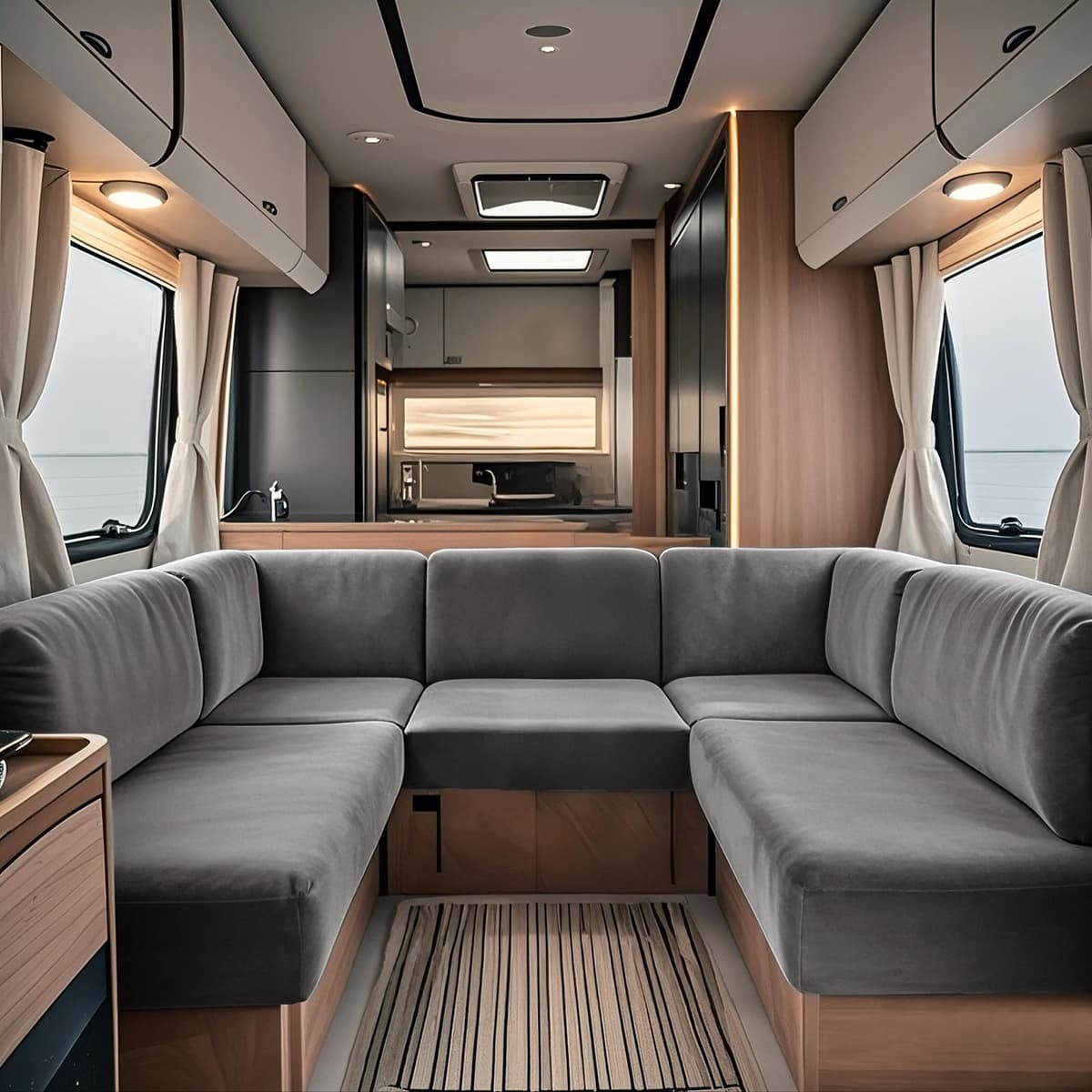 Caravan Seat Covers Waterproof Velvet, Motorhome Seat Cover with Elastic-band and Lacing, RV Sofa Cushion Cover for camper (Dark grey,W 100-125 cm, D 55-65 cm)