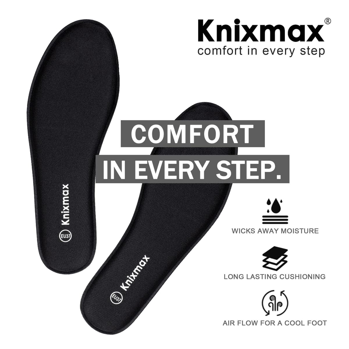 Knixmax Memory Foam Insoles for Men & Women - Comfort Inner Soles Cushioned Shoe Inserts Replacement Innersoles for Trainers, Walking Shoes, Wellies, Boots - UK Size 3UK~13UK — view 3