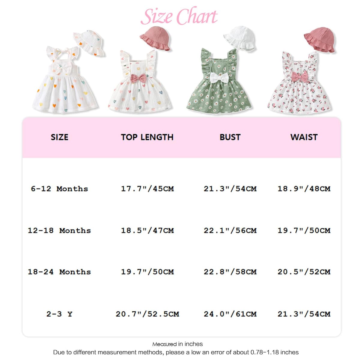 Conjunto Vestido y Gorro para Niña Pequeña Mangas con Volantes Estampado de Corazones/Flores de Algodón Lino Ropa de Primavera Verano — view 7