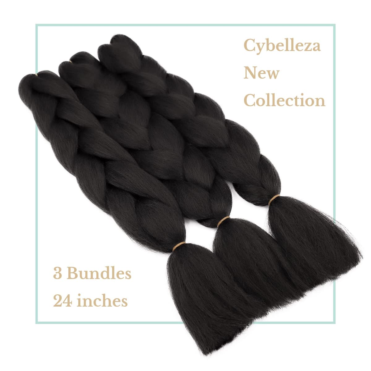 24" Braiding Hair Extension Jumbo Braids Synthetic 3bundles/pack Crochet Hair Afro Box Braid Heat Resistent (Black) — view 2