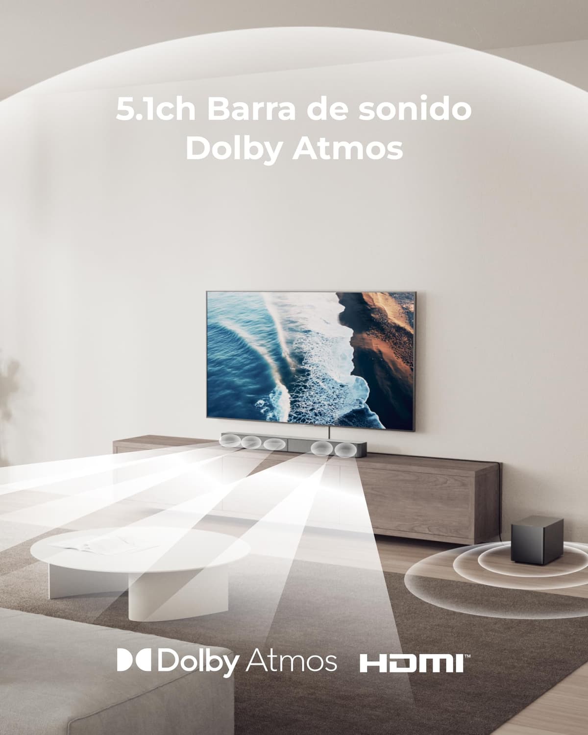 ULTIMEA 5.1ch Barra de Sonido TV con Dolby Atmos, Sistema de Sonido Envolvente para Home Cinema, Barra de Sonido con Subwoofer para TV, 340W, Bajos Ajustables, App, Bluetooth 5.4, Poseidon M60 Boom — view 2