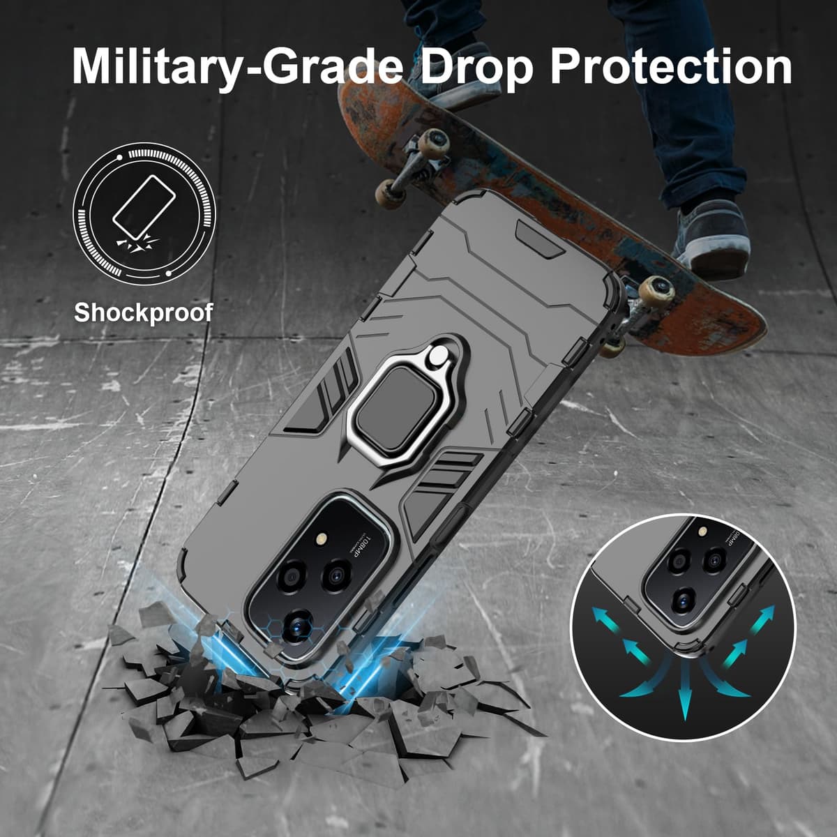 Funda para CMF Phone 2 Pro, Carcasa Antigolpes con Soporte anular metálico, Case Protectora de Grado Militar, Negro — view 1740