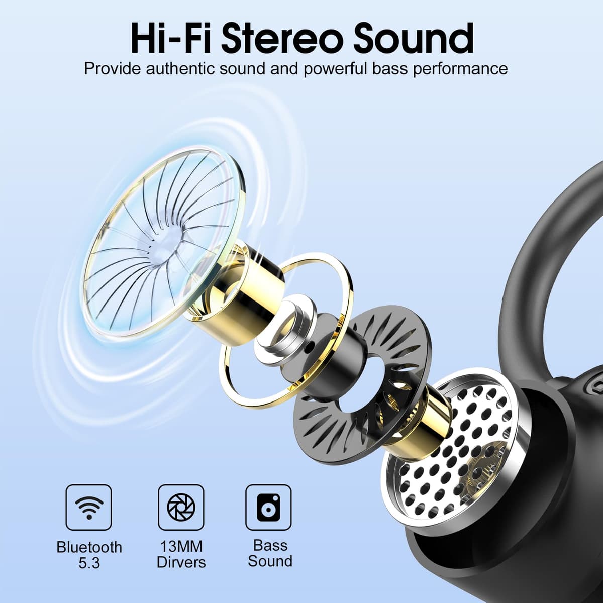 Wireless Earbuds, Bluetooth 5.3 Headphones with 4 ENC Noise Canceling Mic, 50H Stereo Dual LED Display Ear Buds, Sport Bluetooth Earphones with Earhooks, IP7 Waterproof Wireless Headphones for Running — view 4