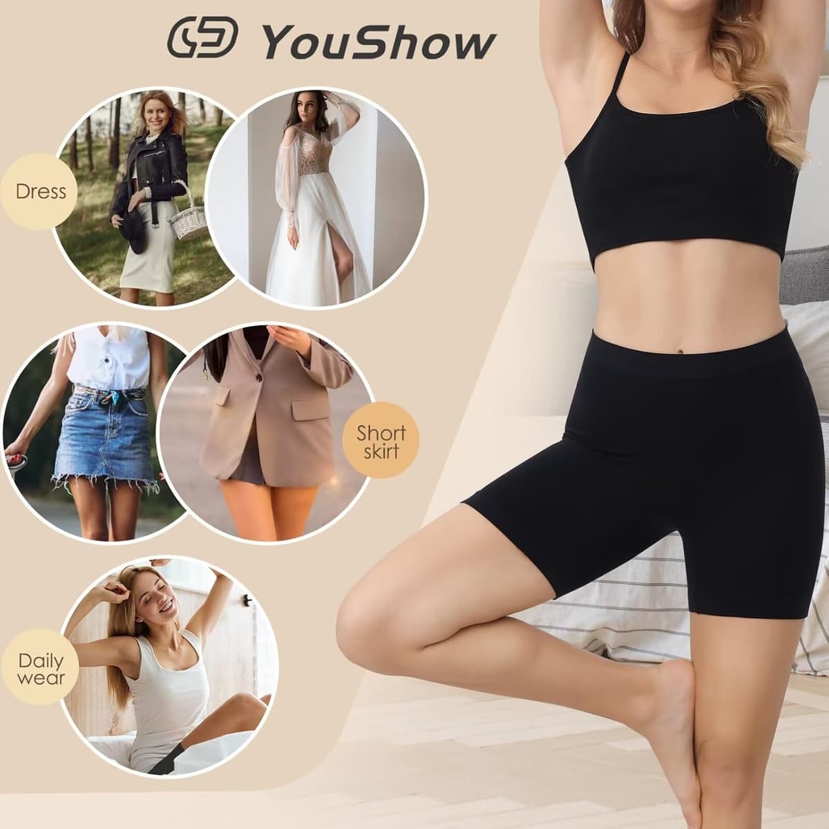 YouShow cycling pants women 3 pack high waist short leg briefs boxer briefs under dress skirt anti chafing short leggings — view 5