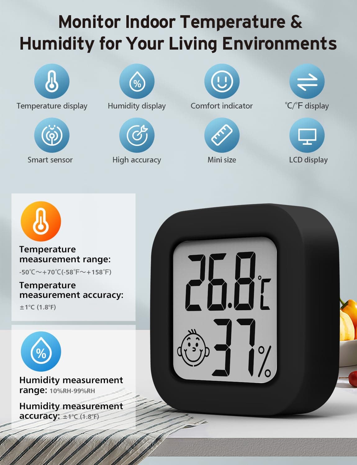 3 piezas - Mini Termómetro Higrómetro Digital, Medidor de Temperatura para Medición de Temperatura y Humedad del Casa Ambiente — view 2
