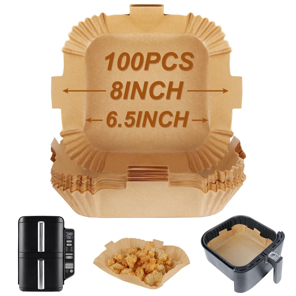 BYKITCHEN Air Fryer Parchment Paper Liner, 50PCS Square Air Fryer Liners Disposable, Greaseproof Paper, Compatible with COSORI, Ninja, Tefal, Russell Hobbs Fryers (Unbleached) — view 17