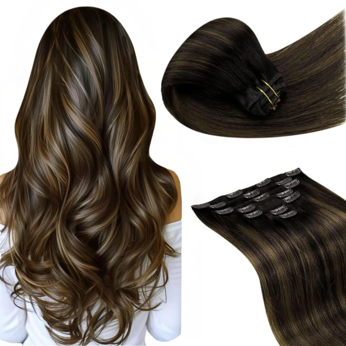 LaaVoo Hair Extensions Clip in Real Human Hair Brown Clip in Hair Extensions Dark Brown Remy Straight Hair Full Head Double Weft 80g 5pcs 14 Inch #4 — view 51