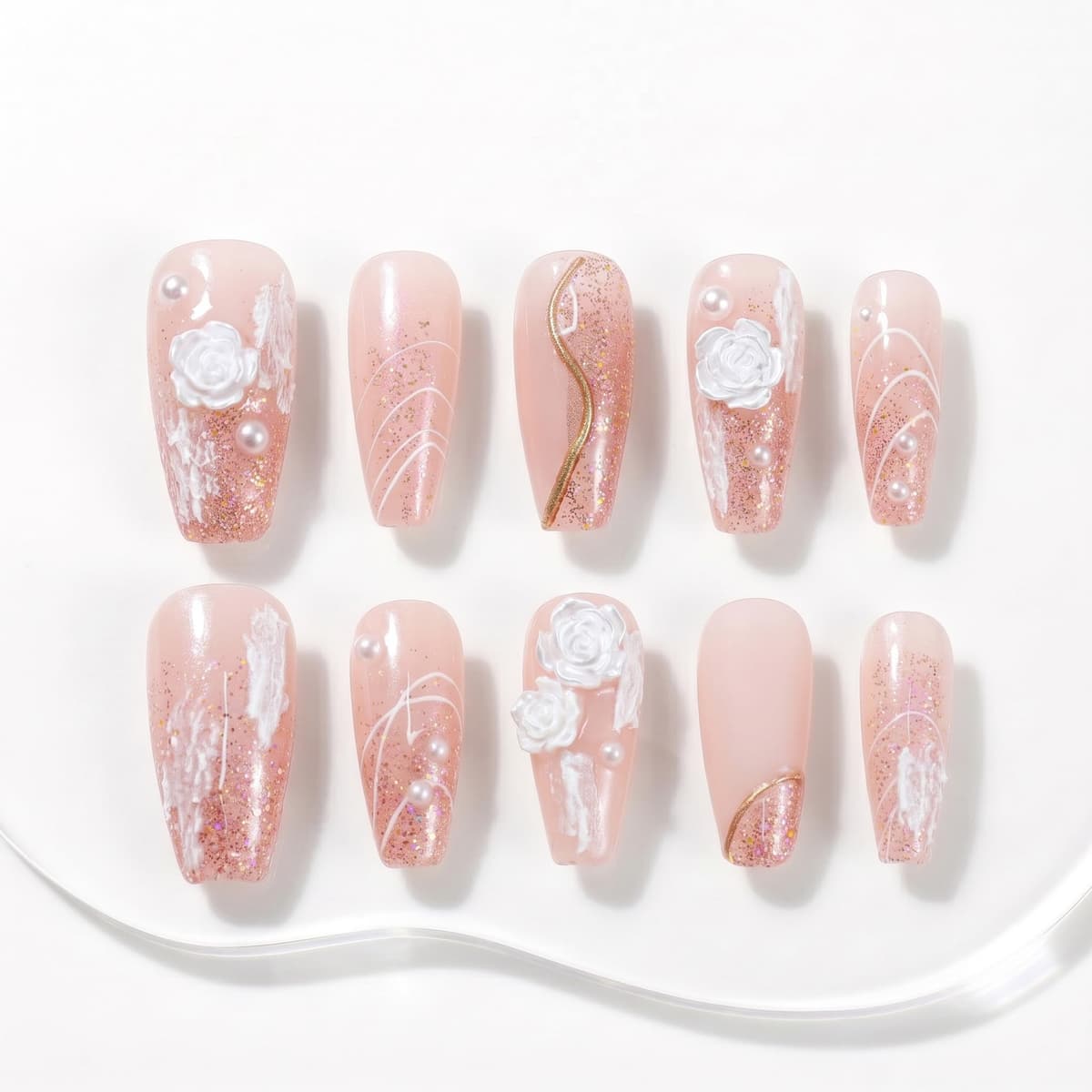 Sun&Beam Nails Handmade Press On Nails Medium Almond Light Pink Pearl Shell Glossy 10 Pieces Reusable for Everyday Wear and Special Occasions (#010 M) — view 81