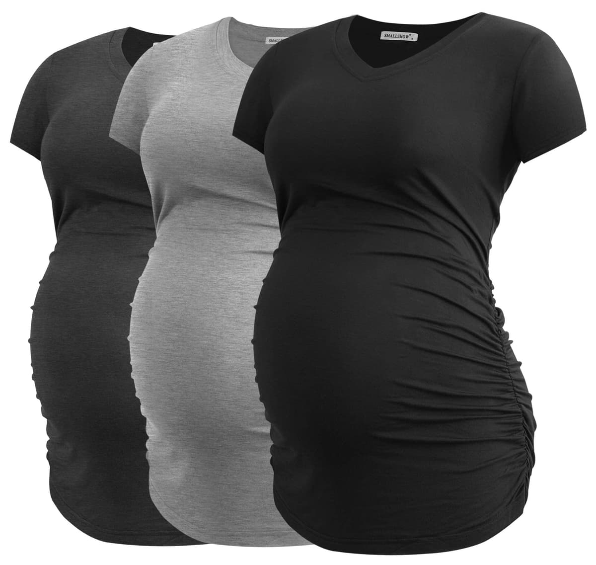 Smallshow Maternity Clothing Tops Side Ruched Pregnancy Clothes for Women 3-Pack — view 58
