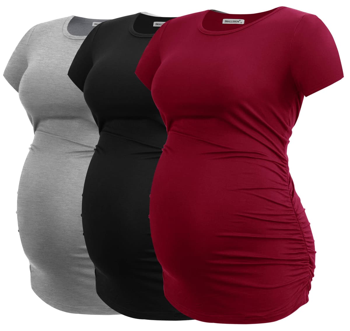 Smallshow Maternity Clothing Tops Side Ruched Pregnancy Clothes for Women 3-Pack — view 9