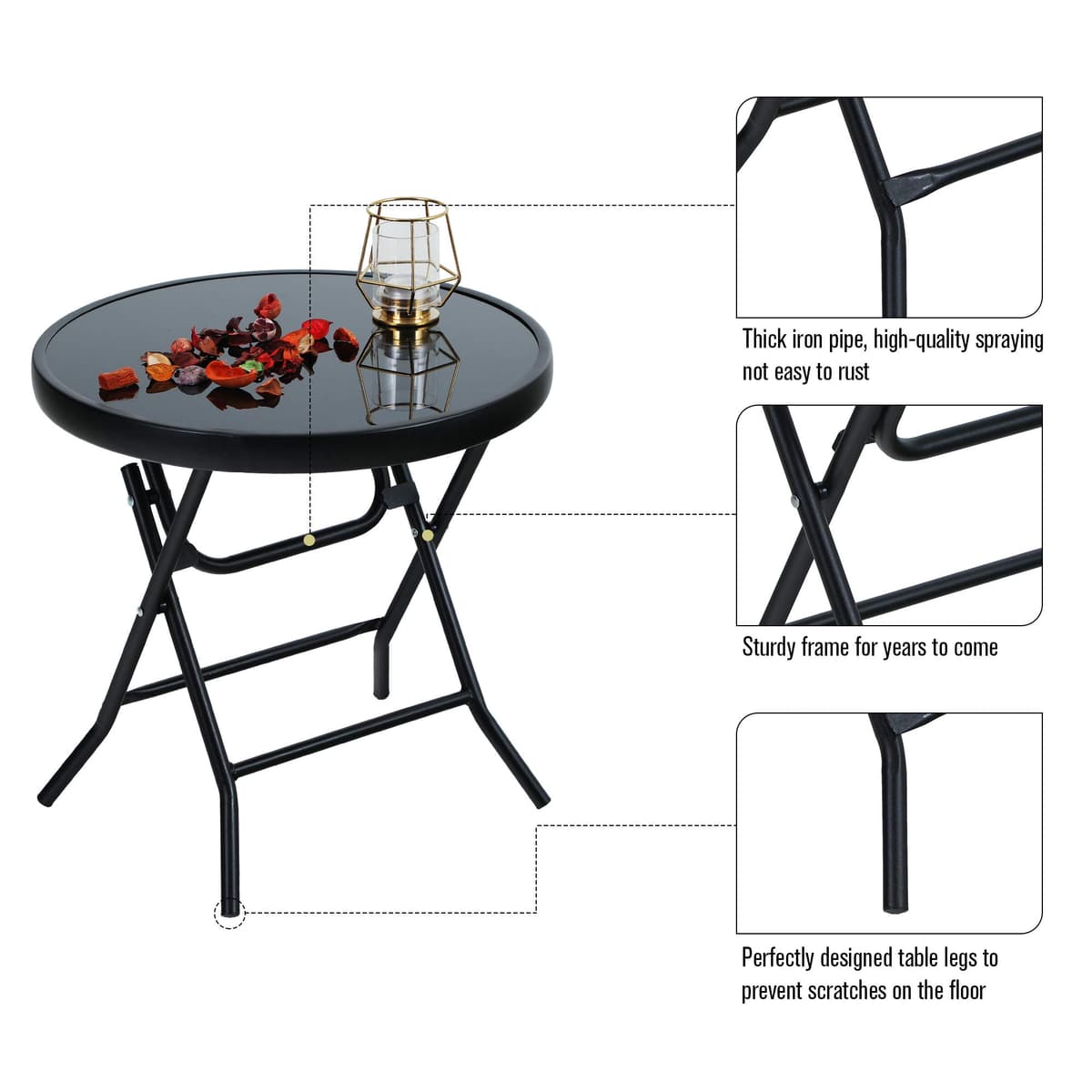 PHI VILLA Small Garden Table Folding Outdoor Side Table Outdoor Coffee Table, Black — view 5