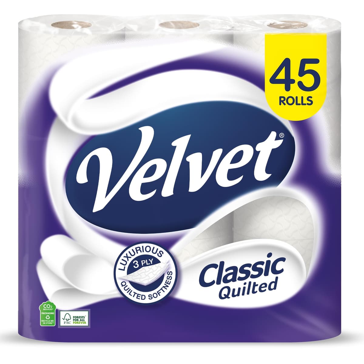 Velvet Classic Quilted Toilet Tissue 24 Rolls - Luxuriously Soft, Strong and Absorbent Toilet Roll - Jumbo Bulk Pack 24 Rolls - 3-ply - White — view 2