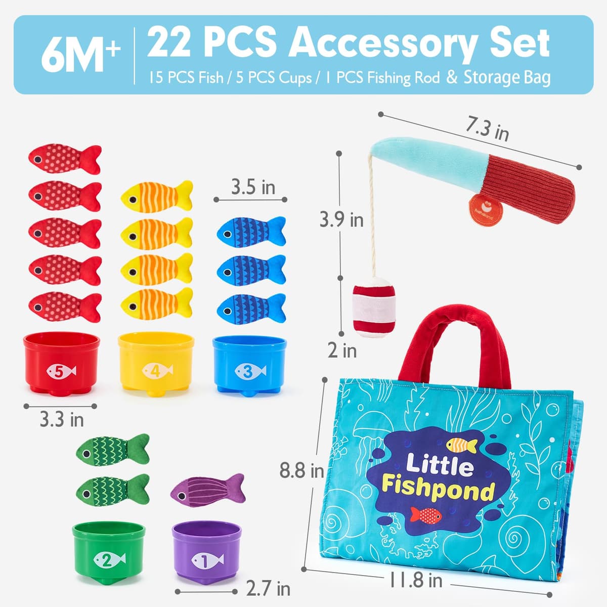 hahaland Montessori Toys for 1 Year Old, 10 in 1 Fabric Fishing Game for Kids Baby Toys for 1 2 3 Year Old Boys Girls, with Stacking Cups- Number Counting, Color Sorting, Shape Learning Baby Gifts — view 8