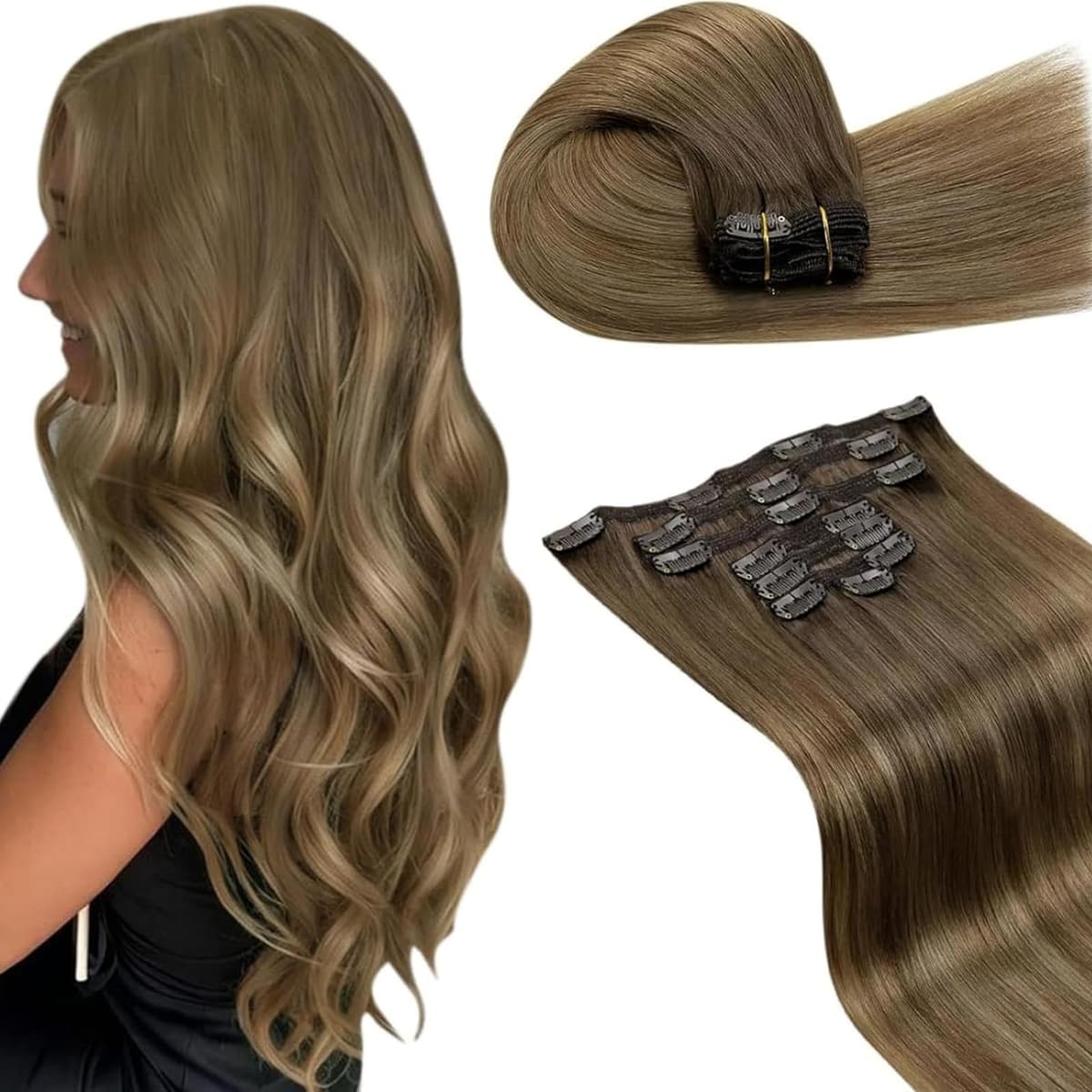 LaaVoo Hair Extensions Clip in Real Human Hair Brown Clip in Hair Extensions Dark Brown Remy Straight Hair Full Head Double Weft 80g 5pcs 14 Inch #4 — view 57