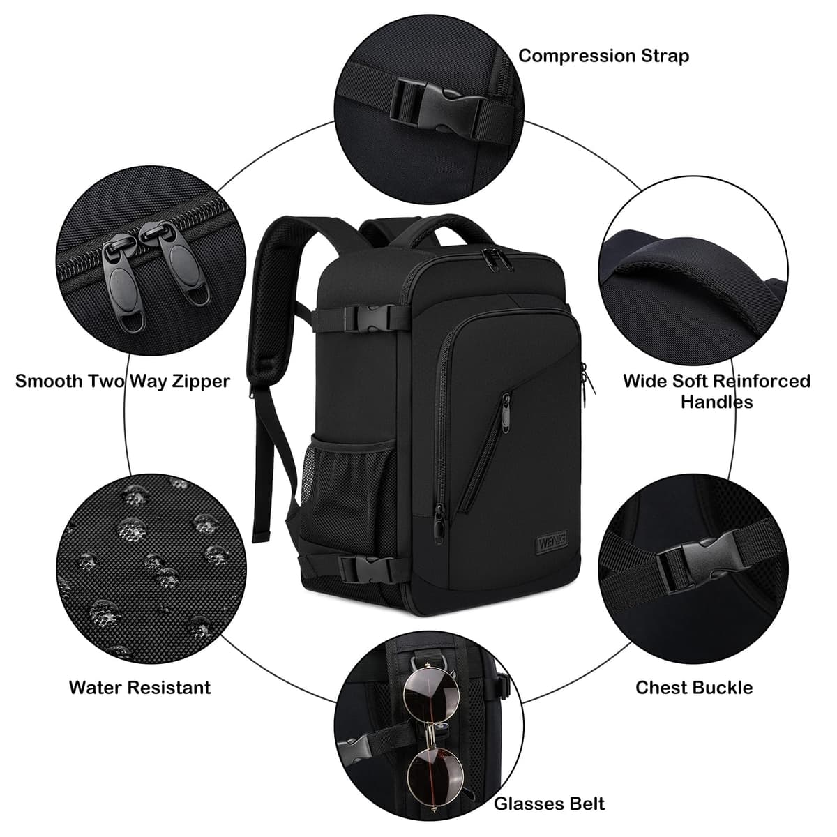 Mochila Viaje Cabina Avion 40x20x25 para Ryanair 20L Equipaje de Mano Bolsa de Viaje Hombre Mujer Maletas de Viaje Cabina Mochila Portatil 14 Pulgadas con Puerto USB para Trabajo,Escuelas Negro — view 5