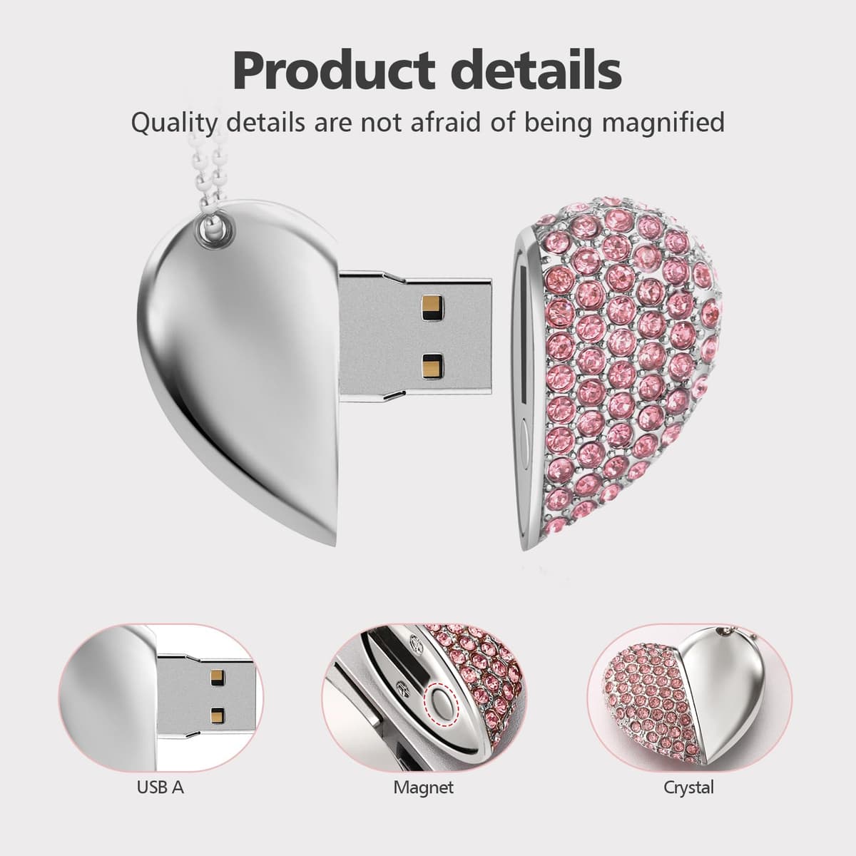 USB 2.0 Flash Drive,Cute Romantic Heart Shape USB Memory Stick,Thumb Drive for Photos, Music, Files Storage (Pink, 16, GB) — view 2