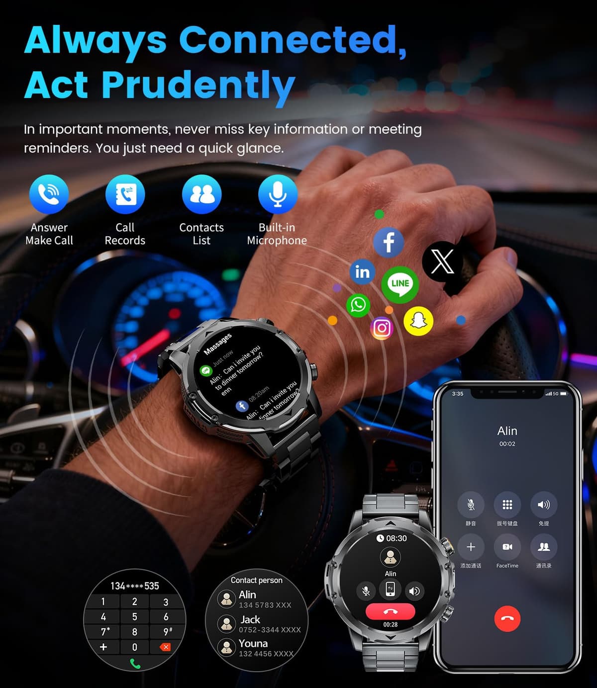 FitVigor Military Smart Watch for Men, 1.53" Fitness Tracker with 1000 mAh Ultra-Long Battery/Flashlight/Bluetooth Calling/Health Monitor / 120+ Sports Modes / IP68 Waterproof for iOS Android, Black — view 5