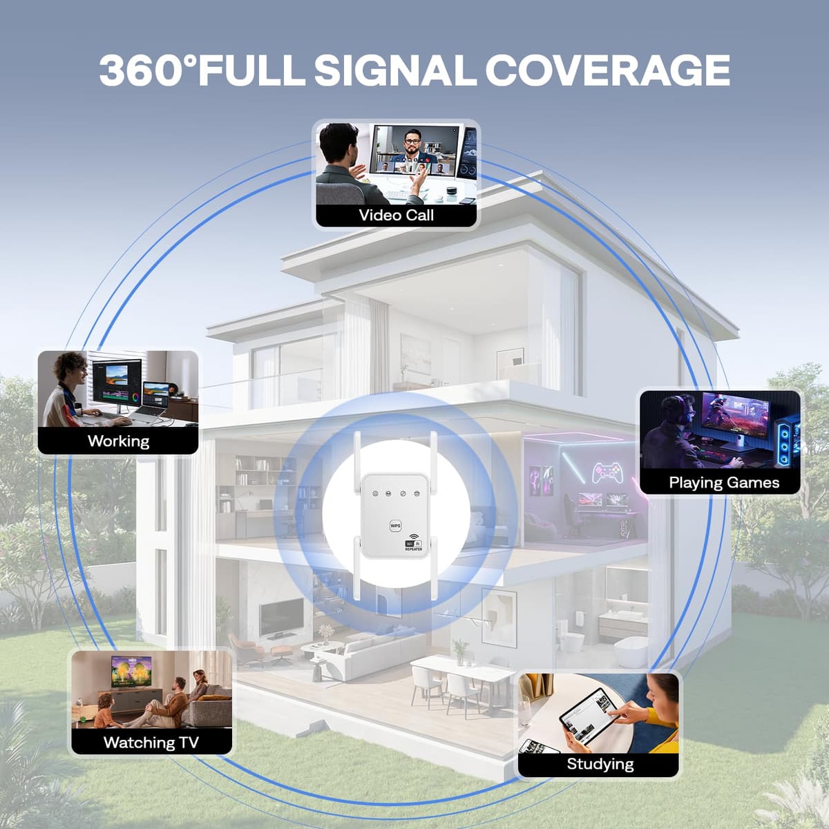 1200Mbps WiFi Extender Signal Booster for Home, Dual Band 5GHz/2.4GHz Wireless Internet Repeater with 4 External Antennas, Covers Up to 3600 Sq.ft & Supports 80 Devices, AP Mode with Ethernet Port — view 2