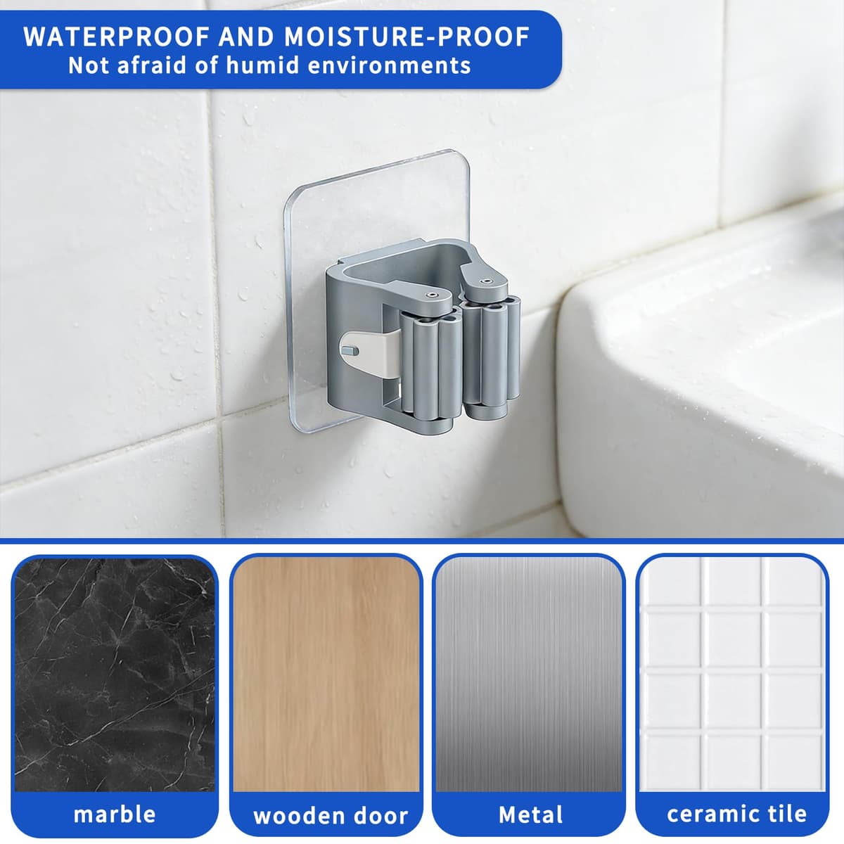 Soporte de pared para escoba, paquete de 4 soportes para fregona y escoba, de plástico, para pared, gris, organizador ahorrador de espacio para cocina, lavandería, garaje, jardín, fácil de instalar — view 4