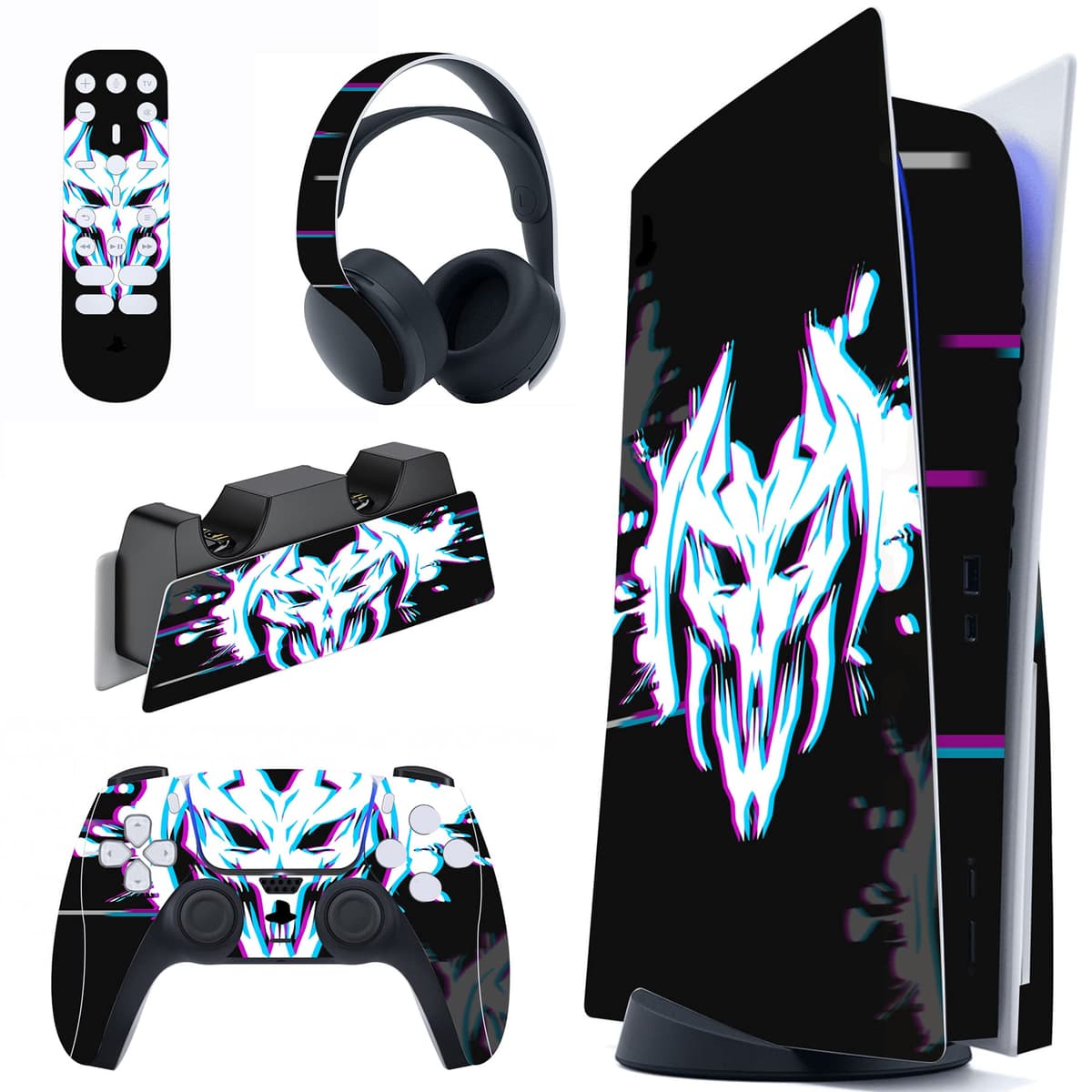 PlayVital Neon Dragoon Full Set Skin Decal for PS5 Console Disc Edition, Sticker Vinyl Decal Cover for PS5 Controller & Charging Station & Headset & Media Remote — view 13