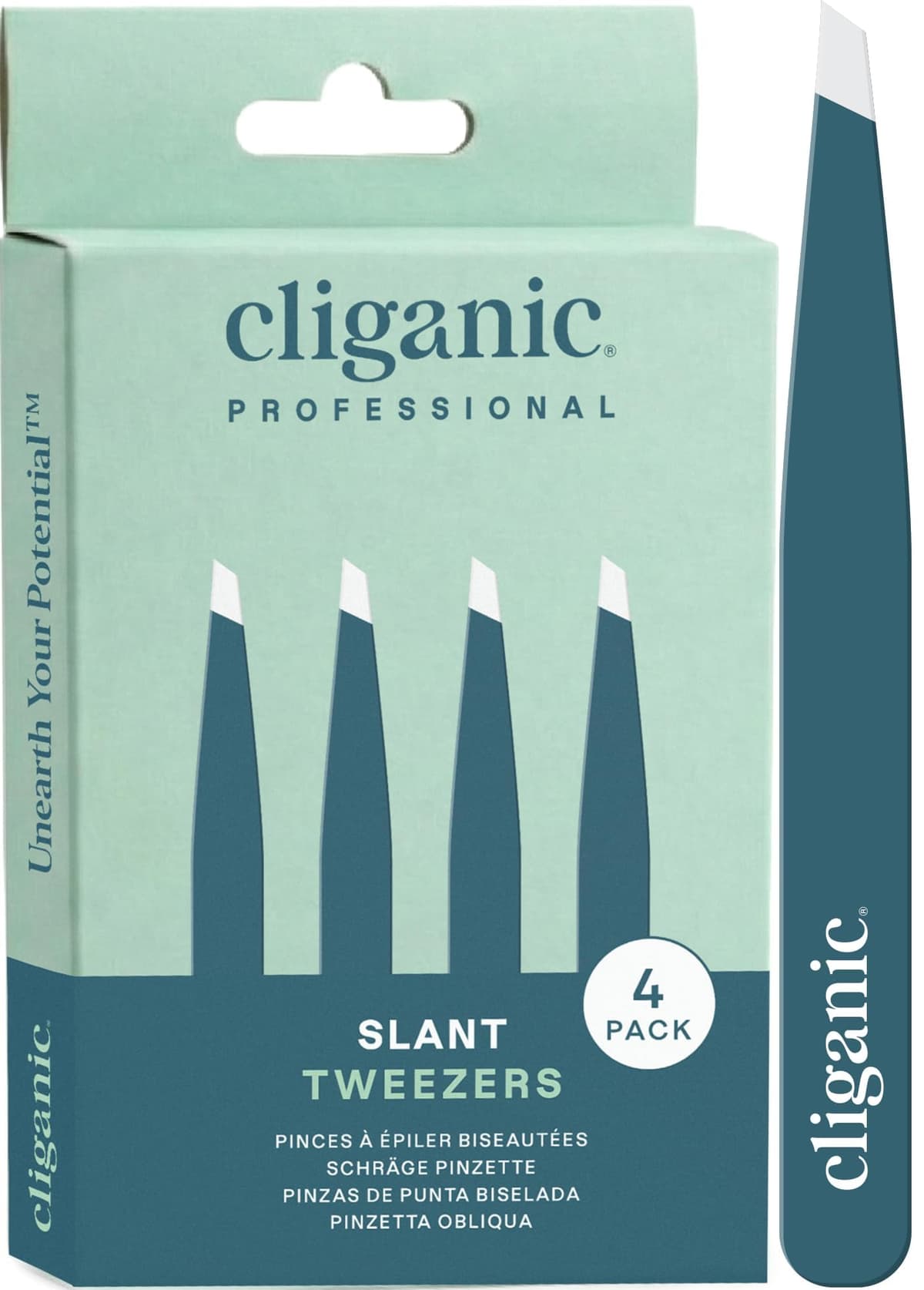 Cliganic Professional Eyebrow Tweezers Slant Tip - Precision for Men & Women, Stainless Steel Best for Plucking Chin Facial Hair — view 3