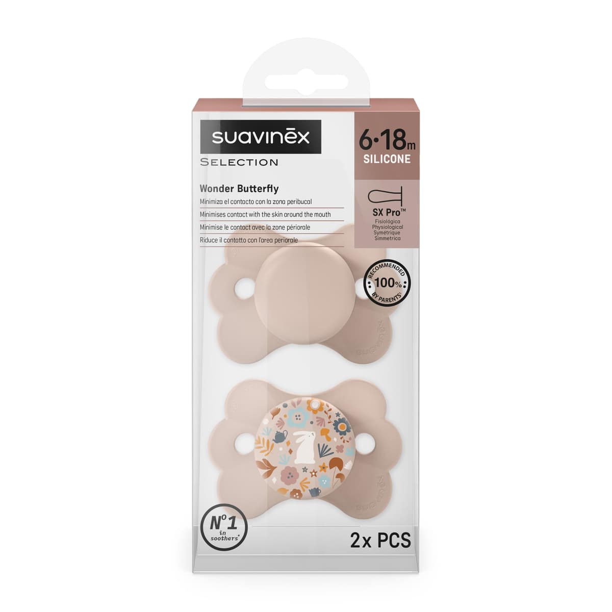 Suavinex, Pack de 2 Chupetes con Tetina Fisiológica de Silicona SX Pro, Tetina Simétrica, Plana y Flexible, para Bebés 6/18 Meses, Respeta el Desarrollo Bucodental, Evita Rozaduras, Wonderland Rosa — view 5