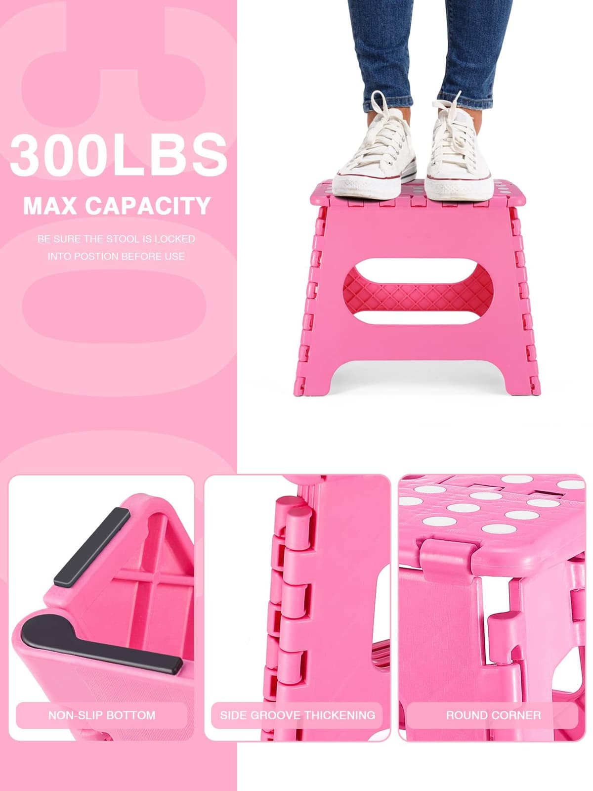 EASY SPEED Taburete Plegable Cocina o Baño (21x17x18cm),Hecho de Material Plástico PVC Antideslizante Banco Plegable Portatil,Taburete Plegable para Niños (hasta 150 Kg),Rosa — view 3