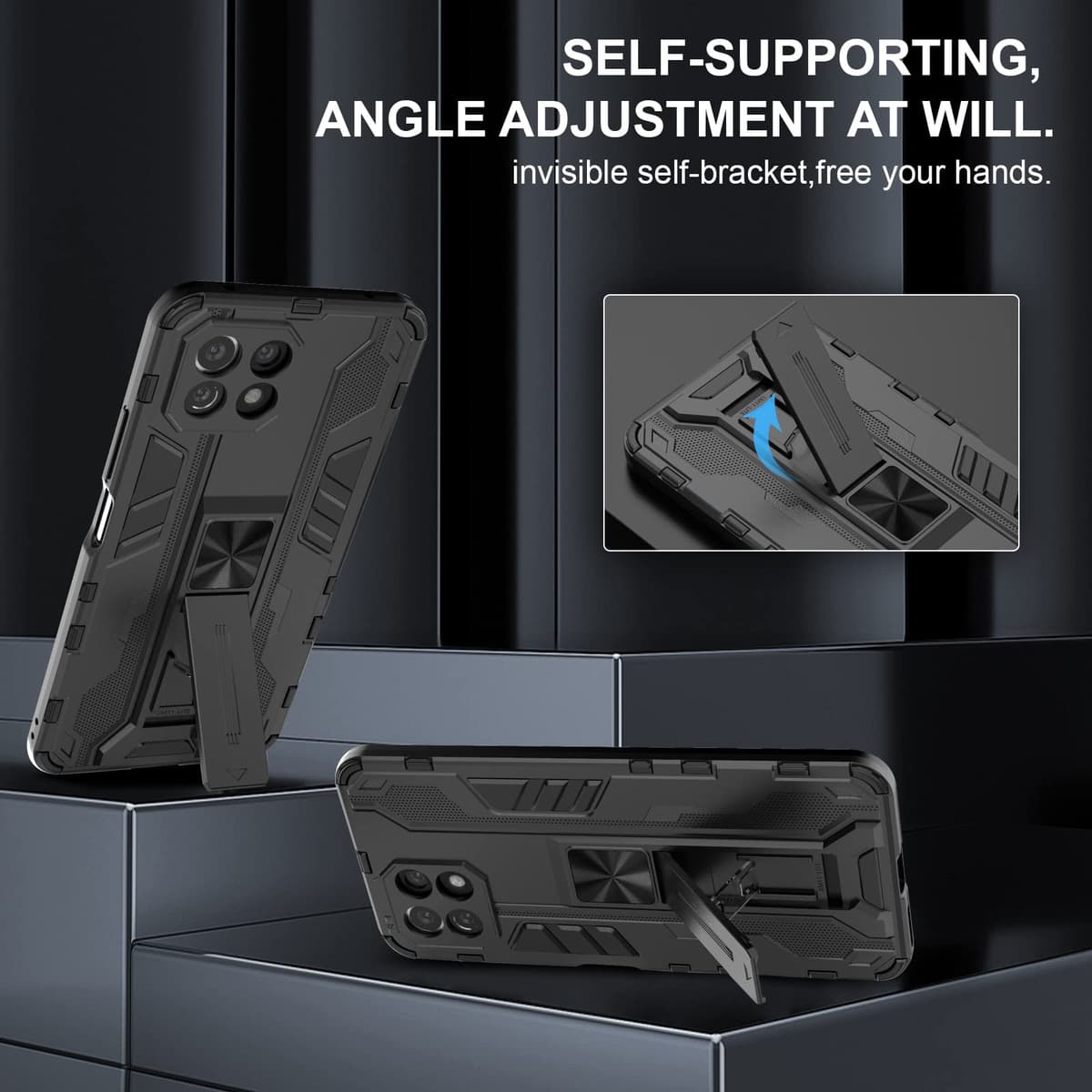 Funda para CMF Phone 2 Pro, Carcasa Antigolpes con Soporte anular metálico, Case Protectora de Grado Militar, Negro — view 1696