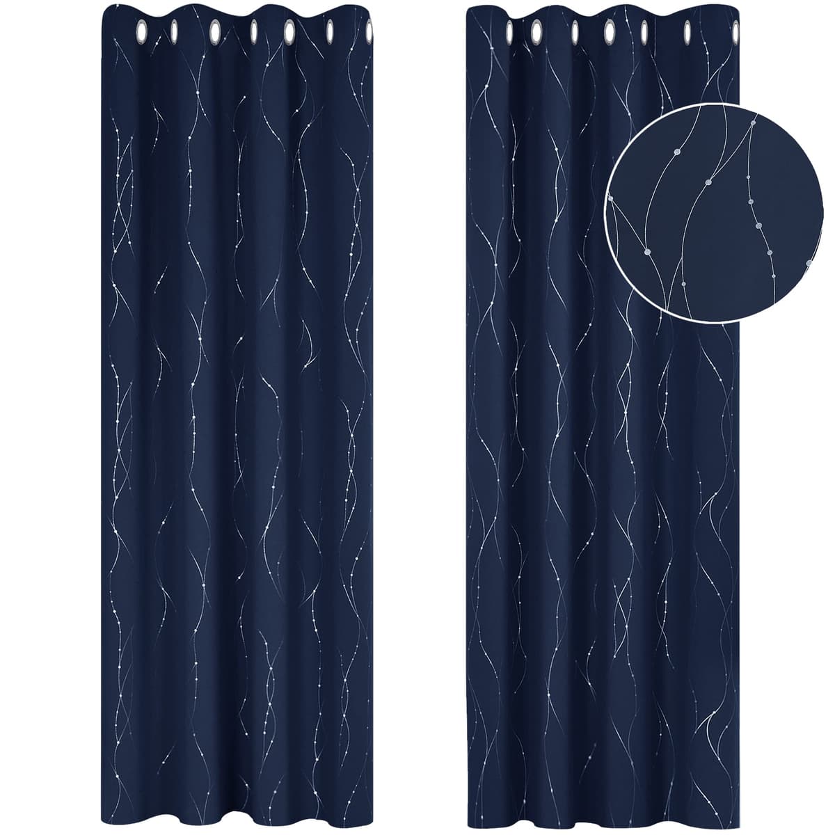 Deconovo Soft Dotted Line Foil Printed Blackout Curtains Thermal Insulated Curtains Eyelet Energy Efficiency Room Darkening Curtains for Bedroom 52 x 72 Inch Light Grey 2 Panels — view 78