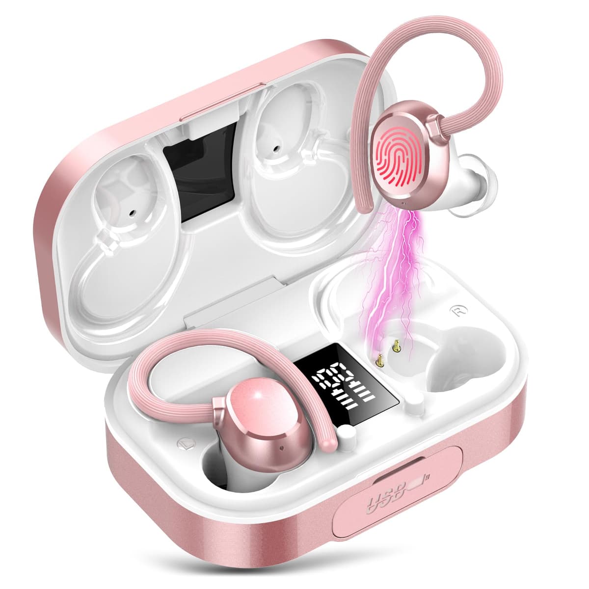 Auriculares Inalambricos, Auriculares Bluetooth 5.3 Deportivos con Gancho de la Oreja, 72H Cascos Inalambricos Bluetooth con Cancelacion Ruido ENC, Pantalla LED, Ajuste Cómodo,IPX7 Impermeable Cascos — view 9