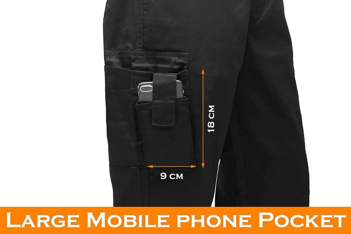 Multi Pockets Men Cargo Combat Work Trousers Work Pants with Button & Zip Fly 28W / 29L Black — view 5