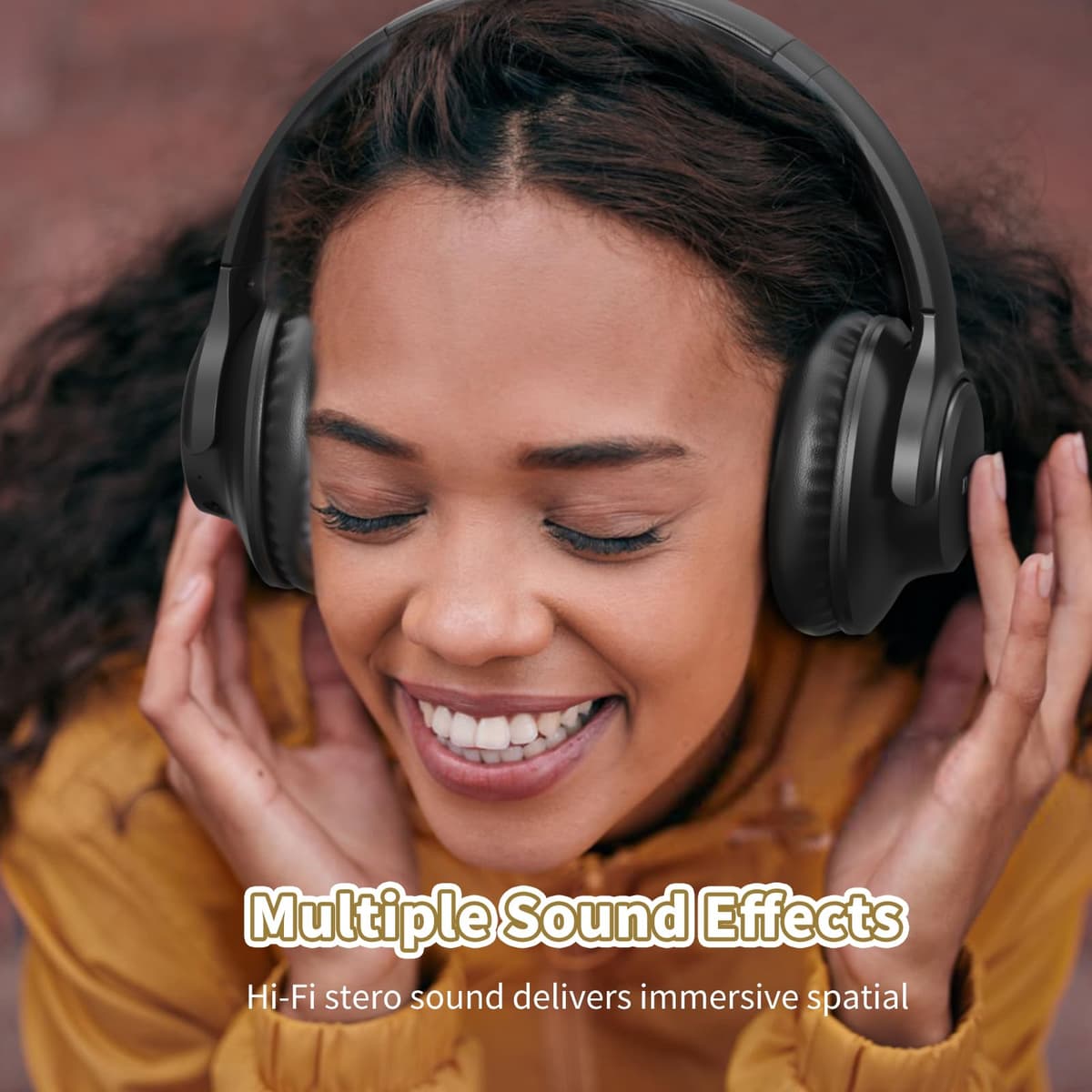 KVIDIO Bluetooth Headphones Over Ear, 65 Hours Playtime Wireless Headphones with Microphone, Foldable Lightweight Headset with Deep Bass,HiFi Stereo Sound for Travel Work PC Cellphone (Black) — view 4