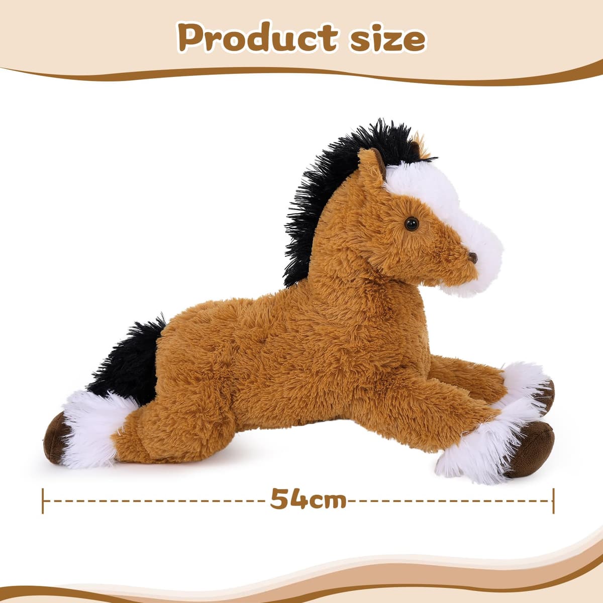 MorisMos Horse Soft Toys for Girls, Lifelike Cuddly Horses Teddy with Babies inside, Kawaii Plush Pony Stuffed Animal Presents for Kids Boys Birthday Party Decoration (Dark Brown 54cm) — view 3