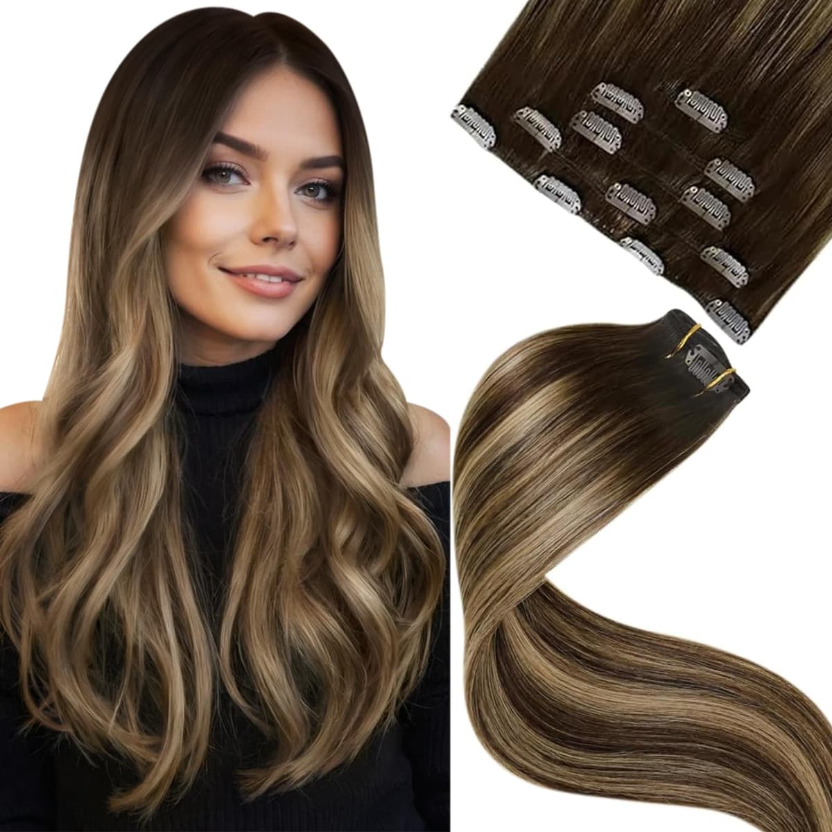 LaaVoo Hair Extensions Clip in Real Human Hair Brown Clip in Hair Extensions Dark Brown Remy Straight Hair Full Head Double Weft 80g 5pcs 14 Inch #4 — view 55