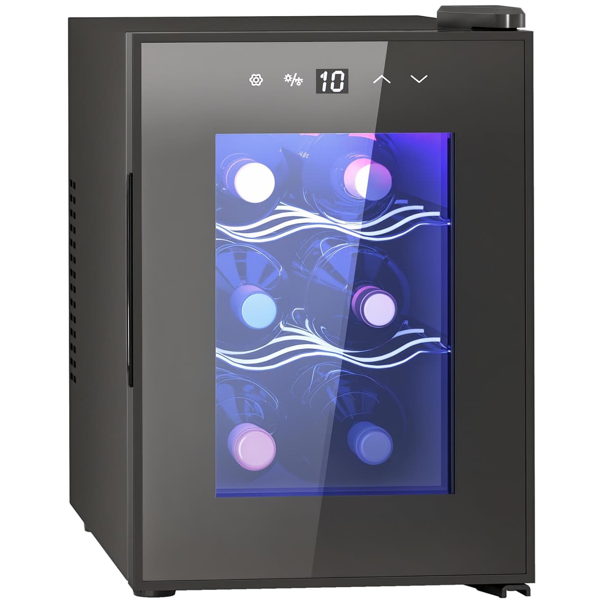 HOMCOM Vinoteca 6 Botellas, Nevera para Vinos con Doble Refrigeración Termoeléctrica, Temperatura Ajustable 8-18℃, Puerta de Vidrio, Anti-UV, Pantalla LED, Luz Interior, Negro