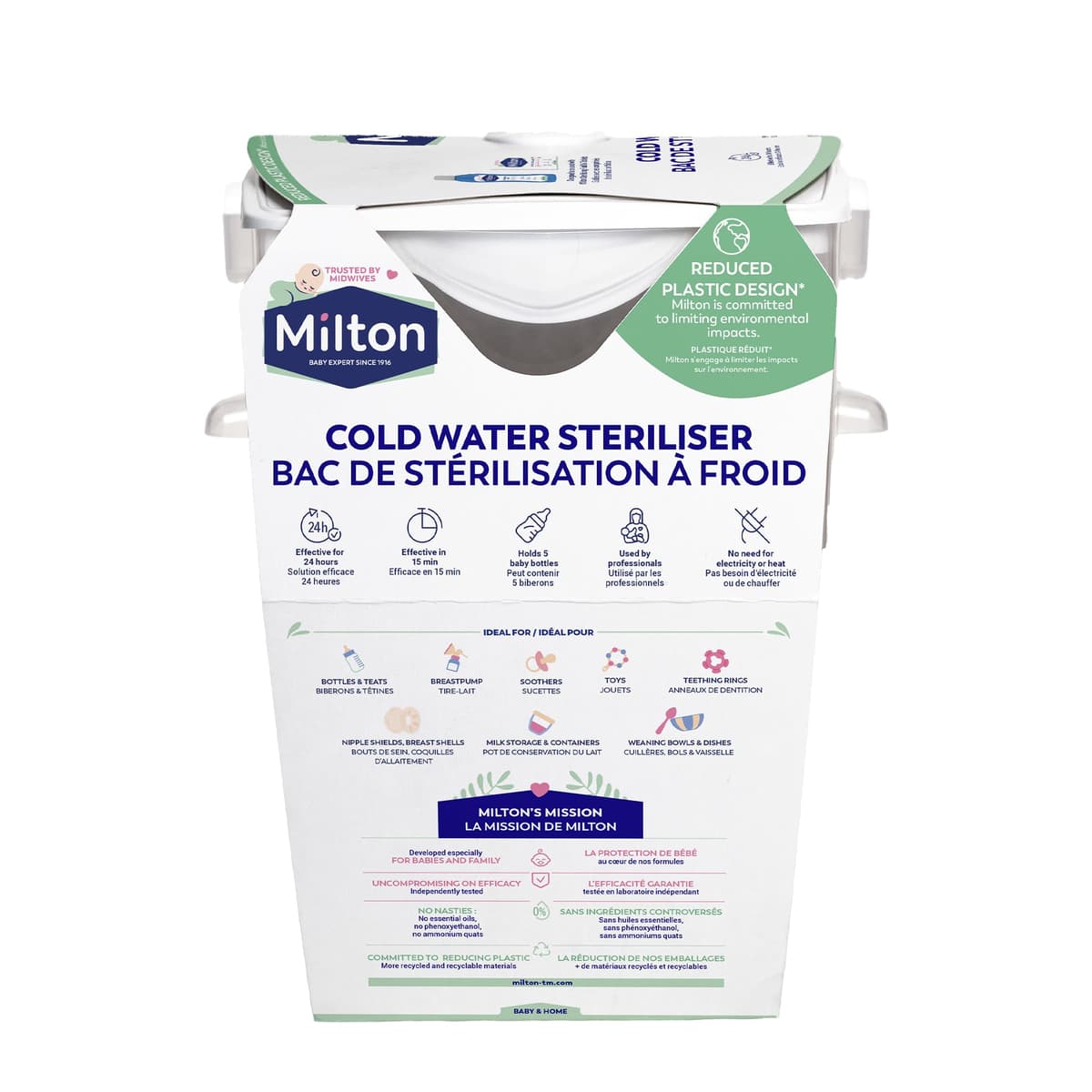 Milton Cold Water Steriliser, Kills 99% of Germs, Sterilises in 15 Minutes, Fits up to 6 Standard Baby Bottles, Used by Healthcare Professionals, White — view 3