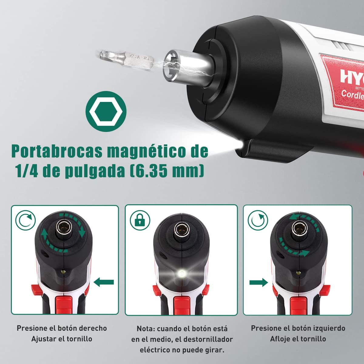 Destornillador Eléctrico, HYCHIKA 6Nm Bateria 3.6V 2,0 Ah, LED Luz, Carga Cable USB, 20 Accesorios, Para Reparaciones en El Hogar — view 4