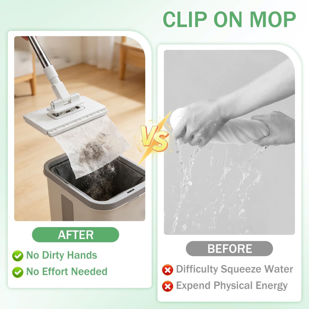 Mini Mopa con Clip & 10 Paños Reutilizables, Mopas de Limpieza Suelos con Cambio de Paño y Cabezal Giratorio de 360°, Fregonas Húmedas y Secas con Sistema de Clic para Suelos, Paredes, Baños y Cocinas — view 3