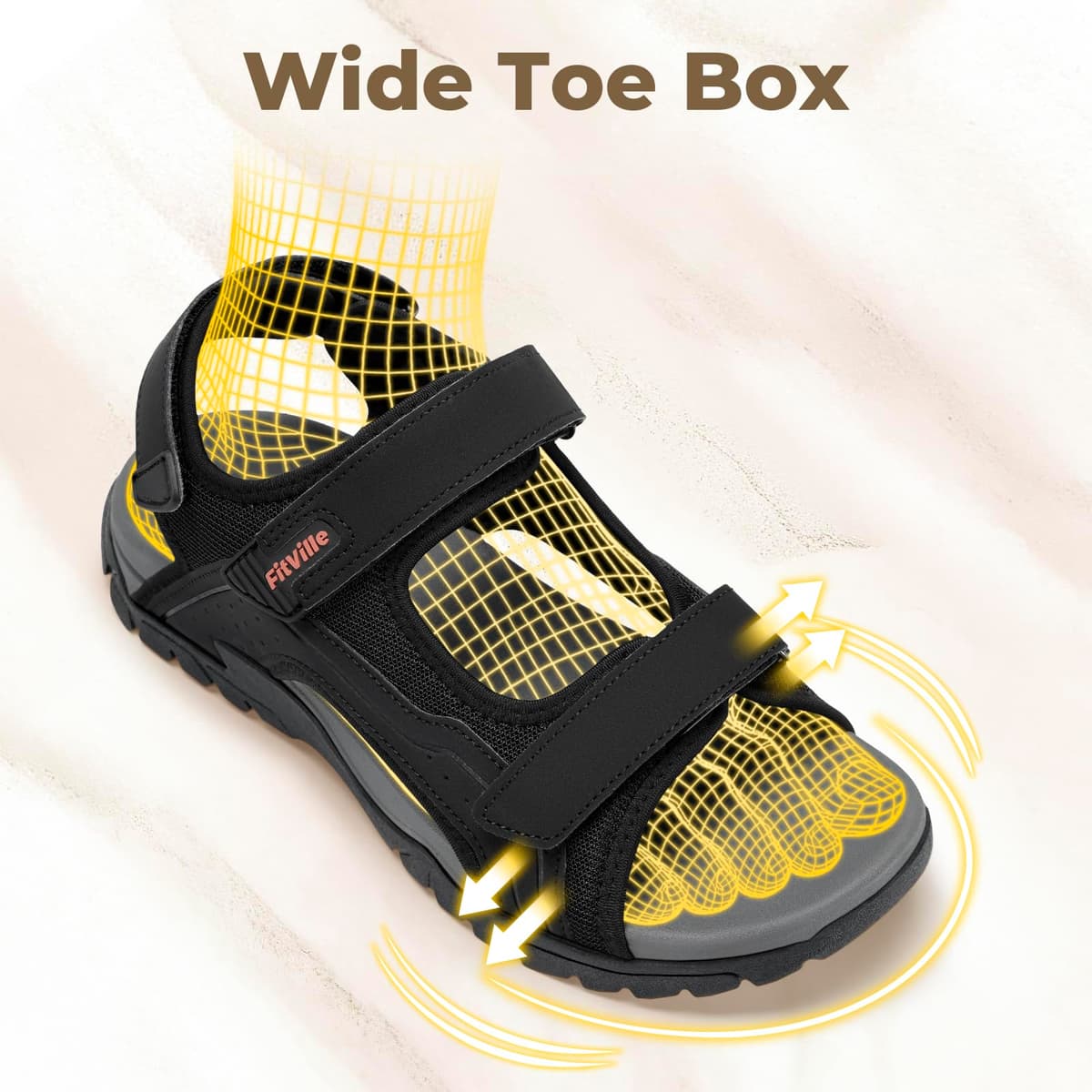 FitVille Sandalias Deportivas Hombre Anchas Sandalias de Exterior con Cierre de Contacto Antideslizantes Ligeras Zapatos de Trekking Transpirables para Verano — view 4