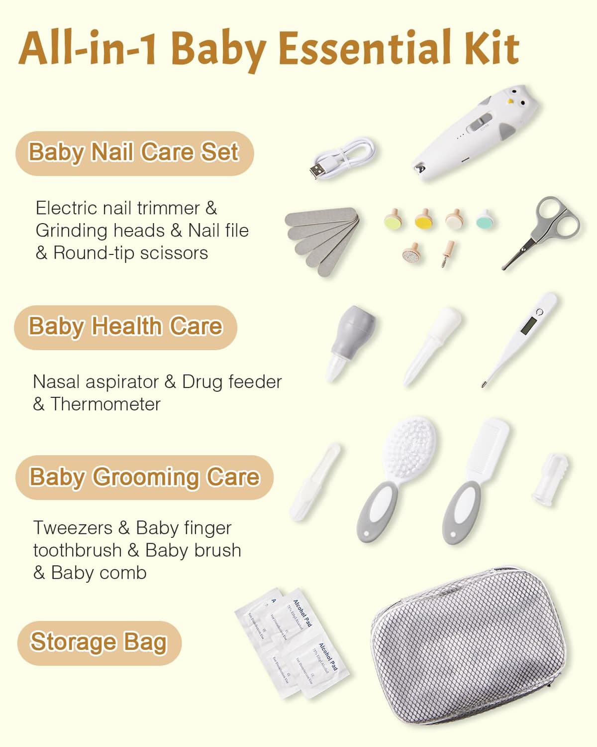 Lictin Set para Cuidado del Bebé-26 en 1 recargable cortaúñas eléctrico para bebé set, Lima de uñas para bebés con iluminación automática, Portátil Kit de Aseo para Bebés, ¡gran idea de regalo — view 4