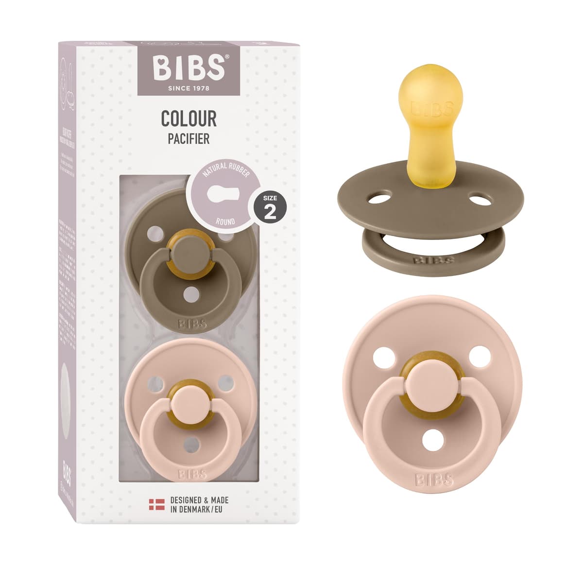 BIBS Colour Soother 2-Pack, BPA Free Dummy Pacifier, Round Nipple. Natural Rubber Latex, Size 2 (6-18 Months), Sky Blue/Steel Blue — view 152