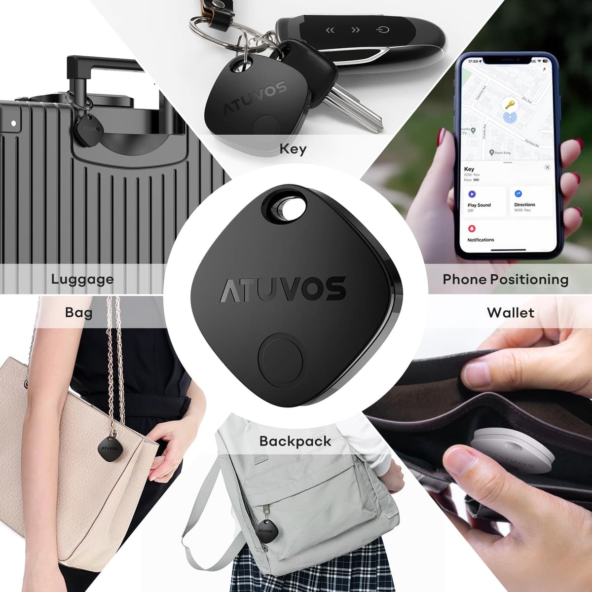 ATUVOS Air Tags - 4 Pack,Tracker Bluetooth Item Finder, Compatible with Apple Find My (iOS Only), Replaceable Battery, IP67 Waterproof, for Keys, Luggages, Suitcases, Bags, Black — view 6